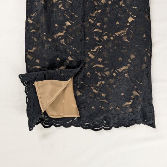 Y2k New York & Company Black Floral Lace Layered Tan Satin Lined Back Slit Skirt - Picture 10 of 10